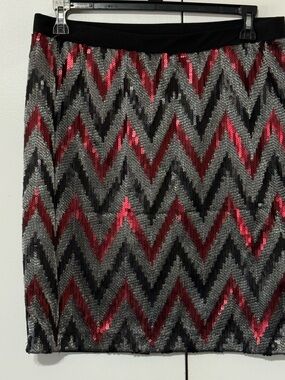 Cato Sequin Chevron Pencil Skirt - Black, Silver & Red